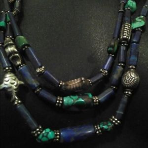 Tibetan turquoise lapis silver necklace